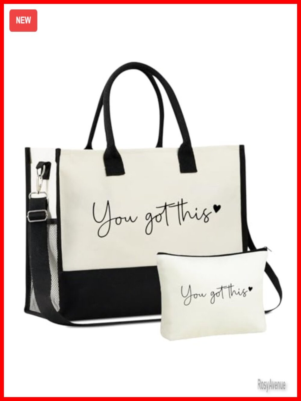 Canvas Tote Bag & Makeup Pouch Set with Adjustable Strap Large Capacity